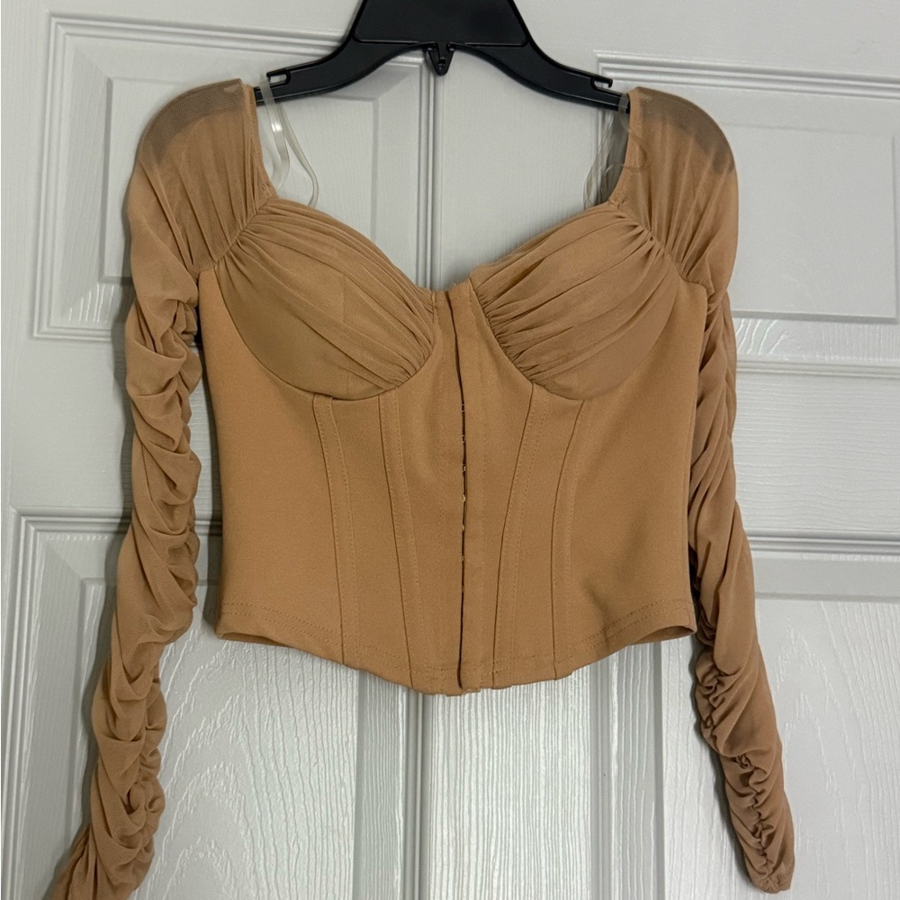 Windsor Tan Ruched Sleeve top